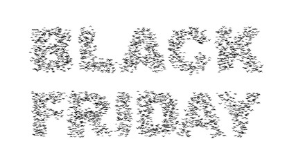 A half flock of flying birds forms the words BLACK FRIDAY - part of timelapse, stop motion, gif animation