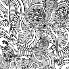 Grunge feather retro background, hand drawn doodle pattern in vector.