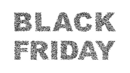 A duple flock of flying birds forms the words BLACK FRIDAY - part of timelapse, stop motion, gif animation