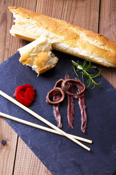 anchovies on slate