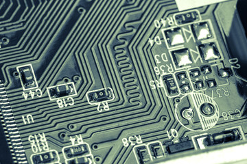 selective focus of close up computer electronic circuit board