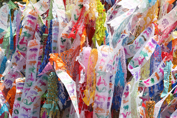 colorful paper flag in thai northern tradition style.