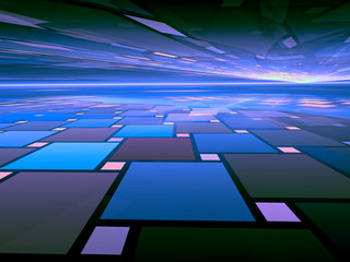 Abstract digitally generated image blue backdrop