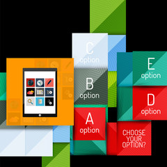 Geometric square shapes and infographic option elements with tablet