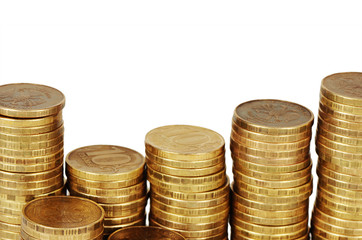 Gold money stack isolated on white