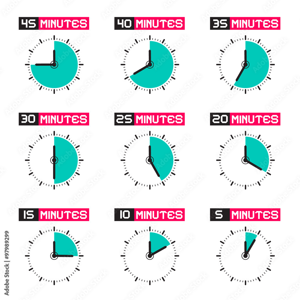 Poster clock face with different time vector illustration set isolated on white background