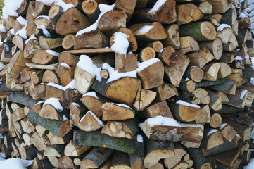 Spherical snowy log stack lumber 