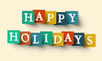 Happy Holidays Colorful Vector Retro Paper Cut Words - Letters - Title