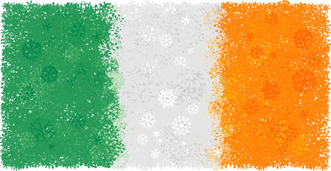 Irish flag whith snowflakes - obrazy, fototapety, plakaty