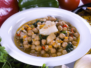 Closeup of a dish of potage chick-peas