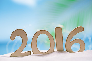 2016 numbers letters with  ocean , beach and seascape