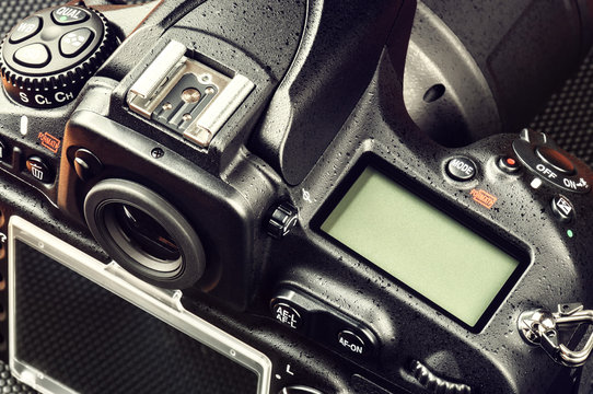 Closeup of professional digital camera