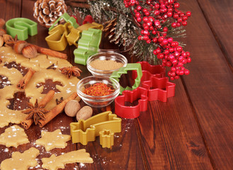 Raw Christmas cookies and spices