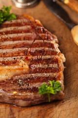 beef steak with vintage meat fork