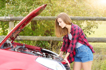 Woman with broken car