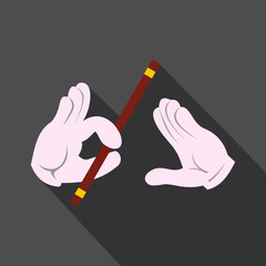 Magician hands with stick icon