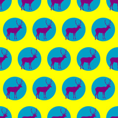 Seamless vector background with decorative reindeer in the style of Pop Art