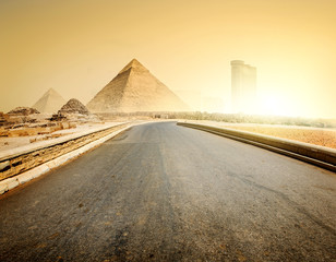 Road and pyramids