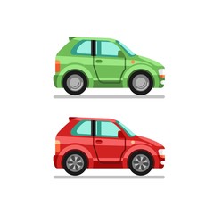 Set of two isolated cars in flat style. Vector illustration.