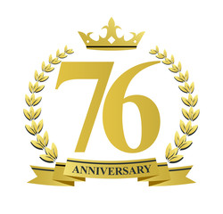 76 anniversary with golden wreath, ribbon and crown