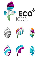 Set of abstract eco leaf icons, business logotype nature concepts, clean modern geometric design