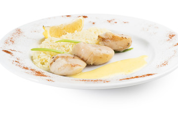 Chicken fillet with rice, and lemon sauce