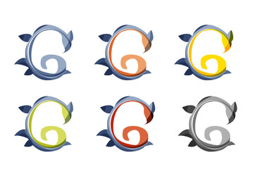 Set of abstract eco plant icons, business logotype nature green concepts, clean modern geometric design