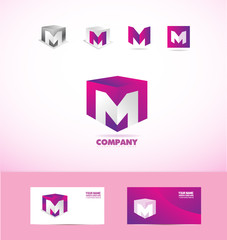 Letter M cube logo icon set