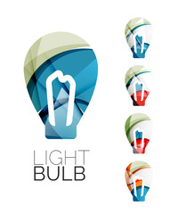 Set of abstract light bulb icons, business logotype idea concepts, clean modern geometric design