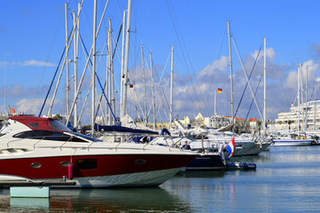 Vilamoura, Algarve, Portugal - October 26, 2015: Luxury yachts in Vilamoura Marina