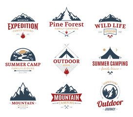 Set of camping and outdoor activity labels - obrazy, fototapety, plakaty