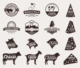 Set of Vector Cheese Labels, Icons and Design Elements