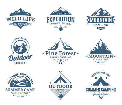 Set of camping and outdoor activity labels