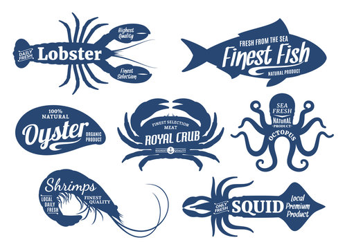 Seafood Silhouettes Collection, Seafood Shop Labels Templates