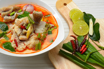 tom yum soup ,Thai style Spicy soup with fish