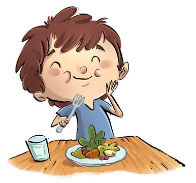 ni&ntilde;o comiendo ensalada