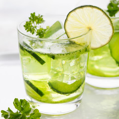 Lime, cucumber, parsley cocktail, detox water 