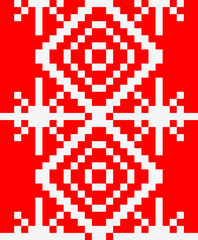 Knitted pattern with snowflakes. Red winter background.