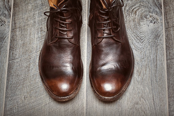 Pair of stylish handmade brown leather shoes
