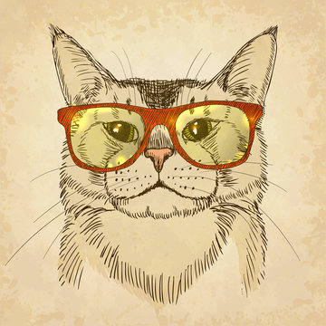 Hipster Cat. Vector illustration, eps10.
