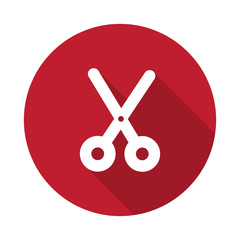 Flat Scissors icon with long shadow on red circle