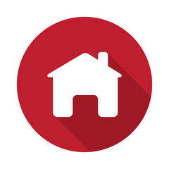 Flat Home icon with long shadow on red circle