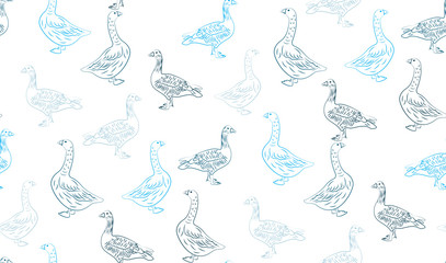 Vector abstract seamless background of geese. Chaotic geese.