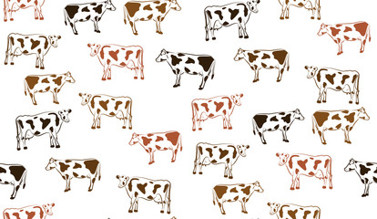 Vector abstract seamless pattern of cows. Chaotic cow.