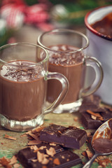 Christmas Hot Chocolate on old wooden table 