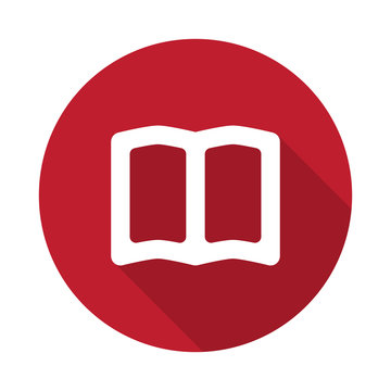 Flat Book icon with long shadow on red circle
