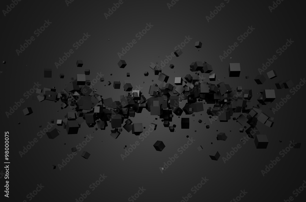 Poster abstract 3d rendering of chaotic cubes.