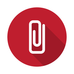 Flat Paper Clip icon with long shadow on red circle