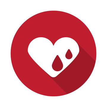 Flat Heart Water icon with long shadow on red circle