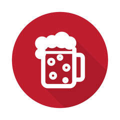 Flat Beer icon with long shadow on red circle